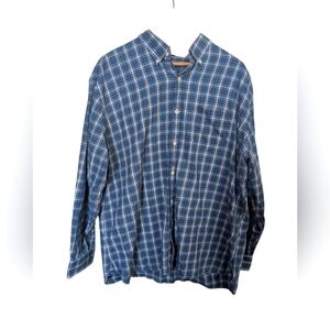 Peter Millar Cotton Long Sleeve Button Down Casual Blue Plaid